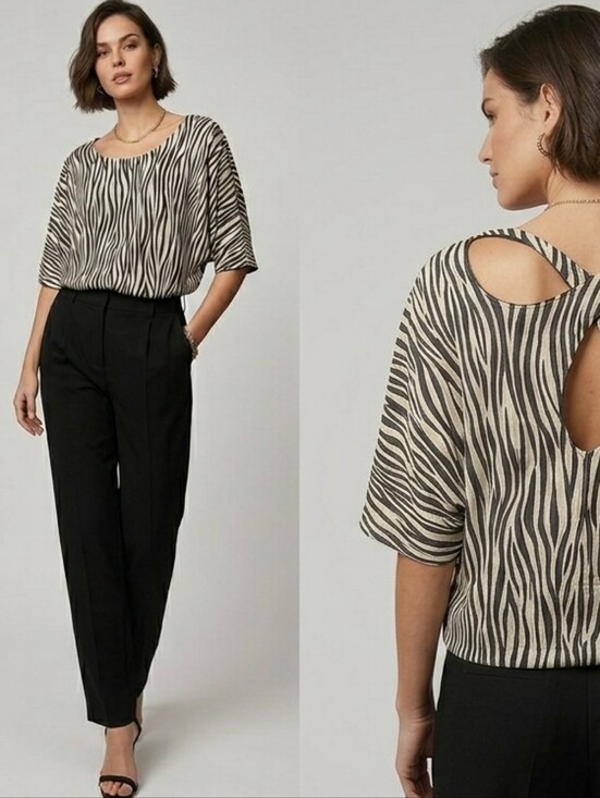 Axange Tops - Axange Paris Zebra Print Cutout Keyhole Back Top TU